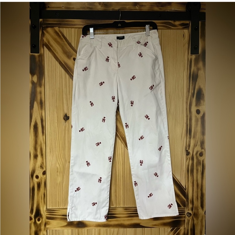 J. Crew Embroidered Lobster Trousers White Red 2